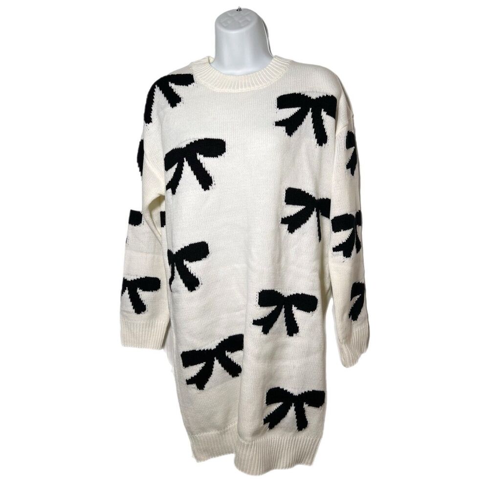 Crew Neck Bow Detail Sweater Dress Women's Size S